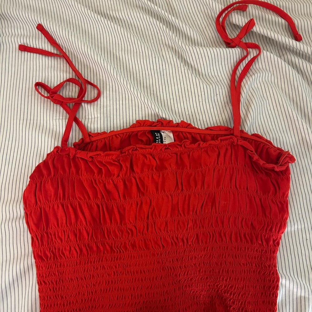 Red Smocked Tank Top